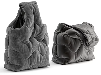 Two Stylish Gray Quilted Plush Home Items With Wrinkled Texture Design 3d model
