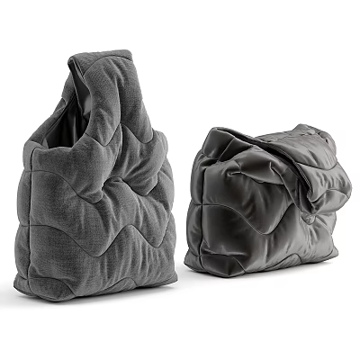 Two Stylish Gray Quilted Plush Home Items With Wrinkled Texture Design 3d model
