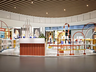 Modern Retail Store Interior With Display Counters Shelves And Decorative Elements 3d model