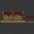 Traditional Architecture Model With Red Roof Brown Walls Bamboo Green Mossy Base And Small Pavilion