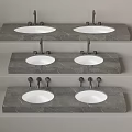 Gray Marble Double Basin Washbasins with Faucets on Three Layered Shelves