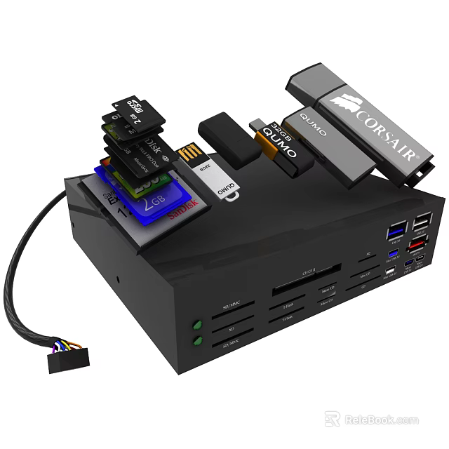 Black Multi Functional USB Hub Card Reader With Multiple Ports For Digital Devices 3d model