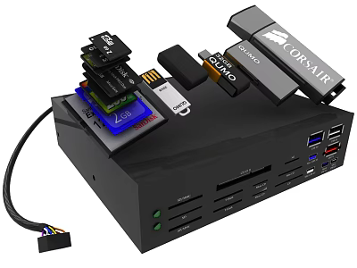 Black Multi Functional USB Hub Card Reader With Multiple Ports For Digital Devices 3d model