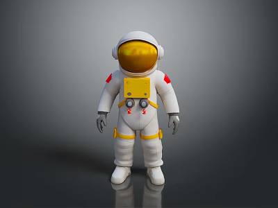 Human Astronaut Wearing White Spacesuit With Golden Helmet On Dark Background 3d model