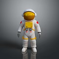 Human Astronaut Wearing White Spacesuit With Golden Helmet On Dark Background