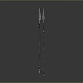 Two Red Traditional Spears with Decorative Handles and Metal Tips 3d model