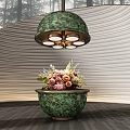 Elegant Console Table With Green Marble Base And Floral Arrangement Pendant Lighting Design