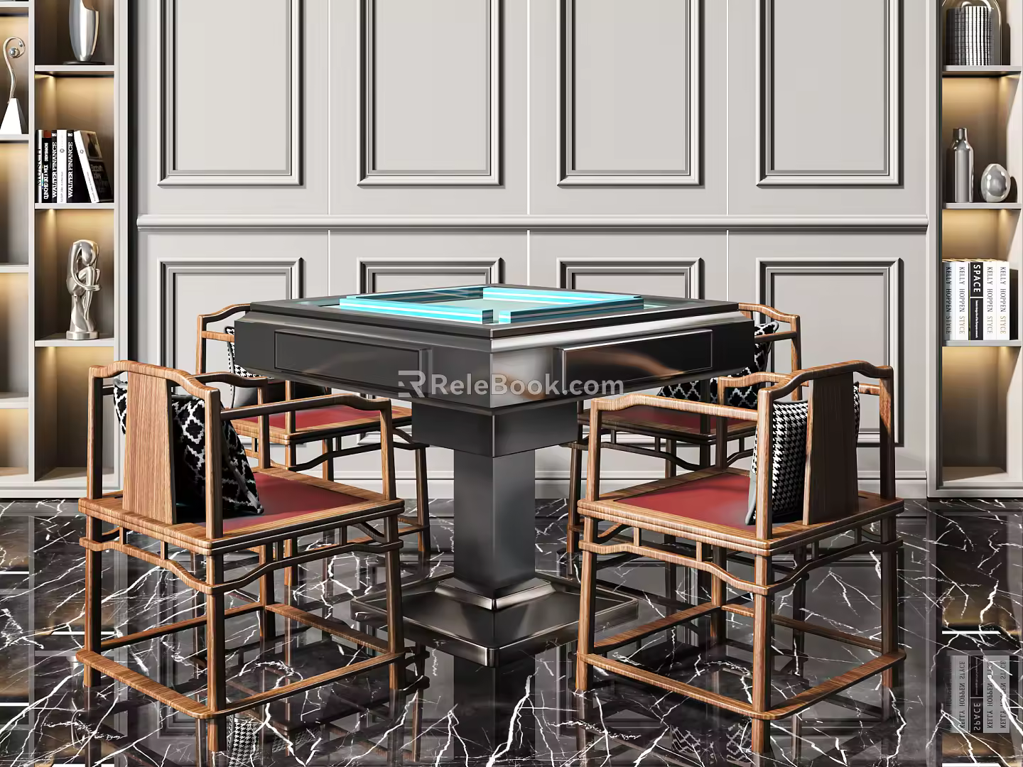New Chinese Mahjong Table and Chair Automatic Mahjong Table 3d model