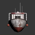Weathered Wooden Boat With Red Roof Wooden Seats And Railing On Dark Background
