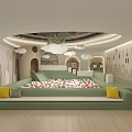 Kids Activity Space With Colorful Ball Pit Green Padded Seating And Geometric Wall Decor