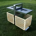 Outdoor Public Trash Bin With Black Top And Lattice Baskets On Green Grass
