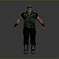 Bearded Game Movie Character In Blue Bandana Black Vest Arm Wristbands Dark Pants Worn Boots