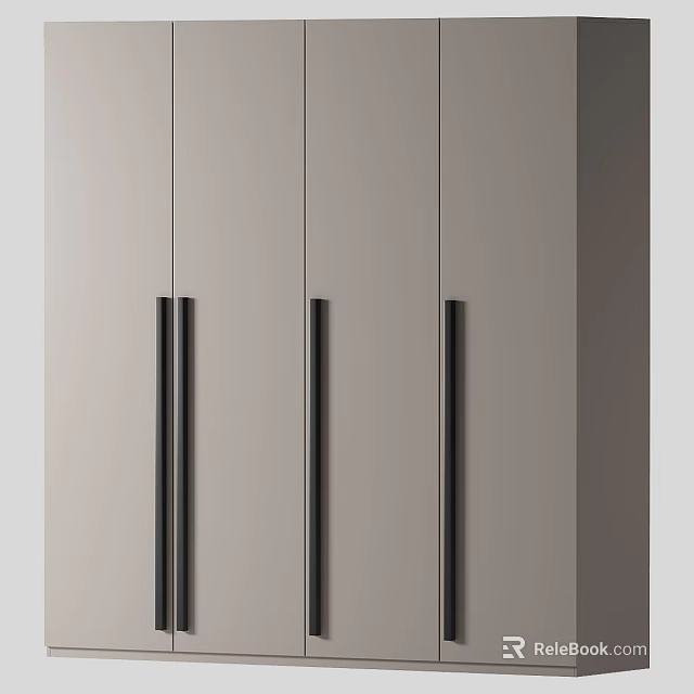 Modern Minimalist Wardrobe Design With Light Colored Doors And Black Long Handles 3d model 