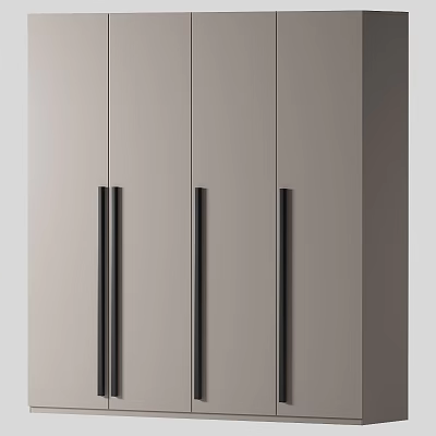 Modern Minimalist Wardrobe Design With Light Colored Doors And Black Long Handles 3d model