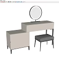 Modern Dressing Table With Round Mirror Side Cabinet And Padded Stool 3d model