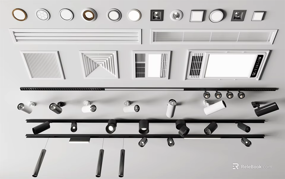 Modern Downlights and Spotlights With Various Designs Different Sizes and Ceiling Mounted Styles 3d model