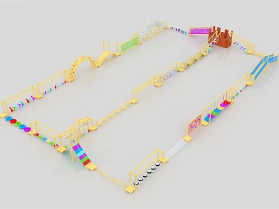 Colorful Playground Equipment With Slides Climbing Nets And Safety Fences 3d model