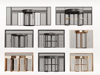 Various Modern Revolving Door Designs With Different Color Frames And Structures 3d model