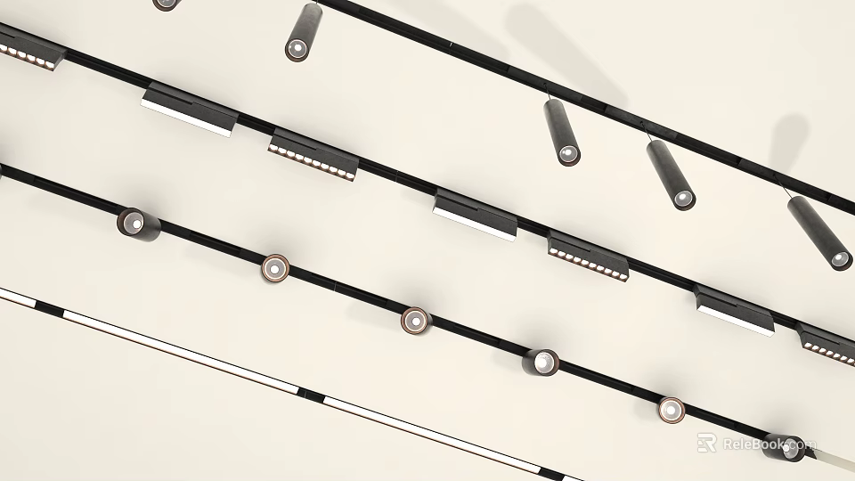 Modern Track Mounted Downlights And Spotlights For Interior Lighting Arrangement 3d model 