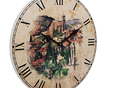 Vintage Decorative Ornament Set With Round Clock Roman Numerals And Rural Landscape Painting Montagnola Provence 3d model