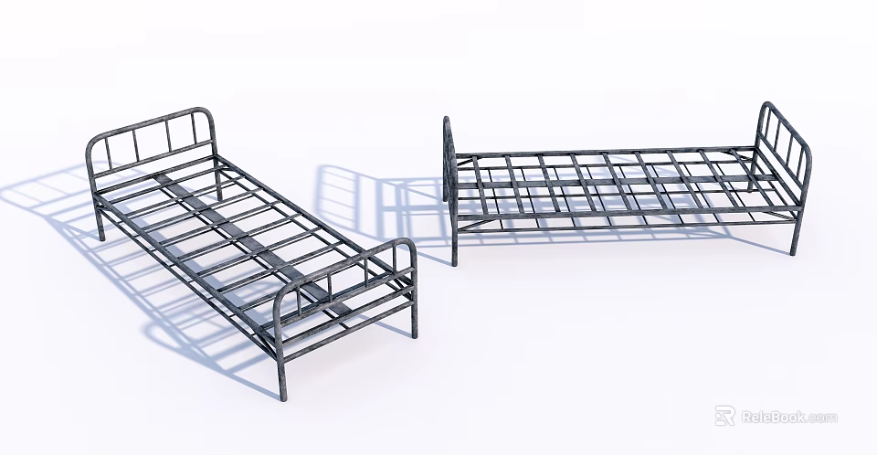 Simple Metal Frame Single Bed Design With Sturdy Slat Support Structure For Bedroom Use 3d model 