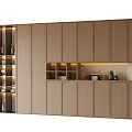 Modern Wooden Bookcase Design With Open Shelves Integrated Lighting And Cabinet Doors