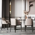 Modern Dining Table Set With Neutral Tones Chairs And Artwork In Contemporary Interior 3d model