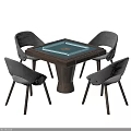 Square Modern Entertainment Table With Green Center Tabletop And Light Gray Wooden Chairs