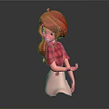 Red Haired Girl Character With Red Plaid Shirt And White Skirt On Gray Background