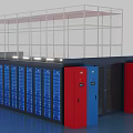 Data Center Computer Server Racks With Blue Red Black Cabinets And Metal Frame 3d model