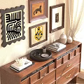 Decorative Ornament Set on Wooden Dresser with Wall Art Books Coral Ornament Vases and Tray