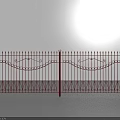 Red Wrought Iron Fence Gate With Wavy And Geometric Patterns Double Door Design