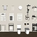 Stylish Bathroom Accessories Collection With Towel Racks Shower Heads Shelves And Toilets