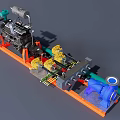 Industrial Equipment Assembly With Engine Blue Pump Yellow Components And Orange Base Frame