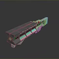Military Weapon 3D Model With Long Barrel And Blue Red Mechanical Components