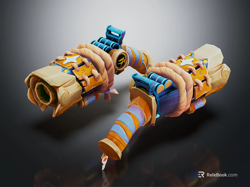 Colorful Double Barrel Weapon With Blue Orange Yellow Details And Mechanical Design 3d model 