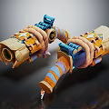 Colorful Double Barrel Weapon With Blue Orange Yellow Details And Mechanical Design