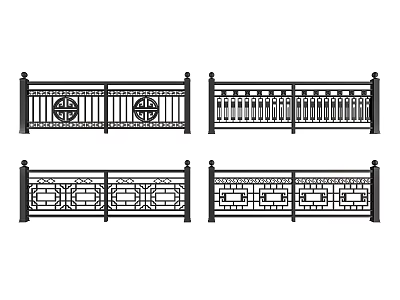 Multiple Wrought Iron Railings With Intricate Decorative Patterns And Stylish Designs 3d model