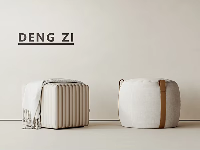 Modern Minimalist Armchairs With Square Striped And Round Leather Accent Linen Upholstery And Throw Blanket 3d model