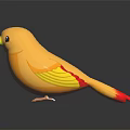 Yellow Bird With Red Tail And Yellow Wings Standing On Black Surface With Reflection 3d model