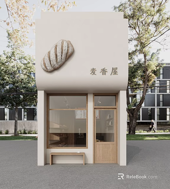 Bakery Storefront With Light Facade And Bread Decoration 3d model