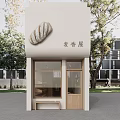 Bakery Storefront With Light Facade And Bread Decoration 3d model