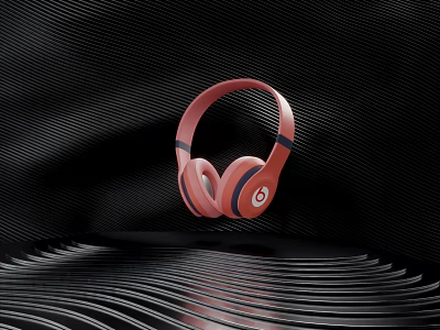 Commercial Audio Equipment Pink Over Ear Headphones With Black Wave Texture Background 3d model