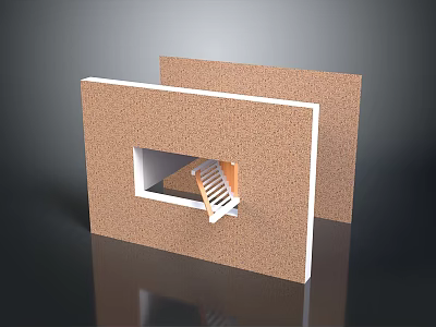 White Chaise Lounge Model In Rectangular Opening On Brown Cork Board With Dark Background 3d model