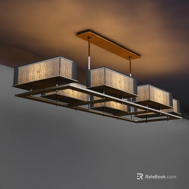 Modern Chandelier With Square Textured Shades And Metal Frame For Interior Decor 3d model 