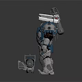 Blue Mechanical Armored Character With Heavy Duty Armor And Massive Gun