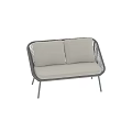 Stylish Two Seater Sofa With Black Rattan Frame Gray Cushions And Metal Legs