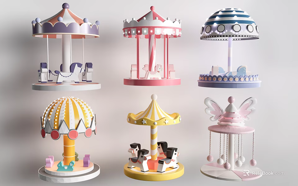 Colorful Carousel Playground Equipment With Various Decorative Designs And Styles For Kids 3d model 
