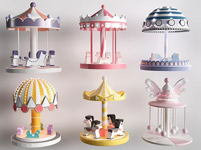 Colorful Carousel Playground Equipment With Various Decorative Designs And Styles For Kids 3d model