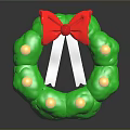 Festive Green Christmas Wreath with Red Bow White Ribbons and Yellow Lights for Holiday Decor